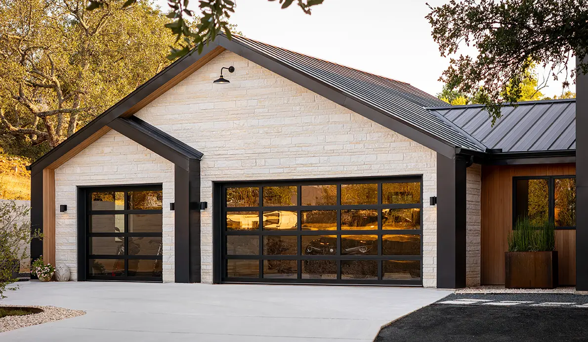 Full-view glass garage door