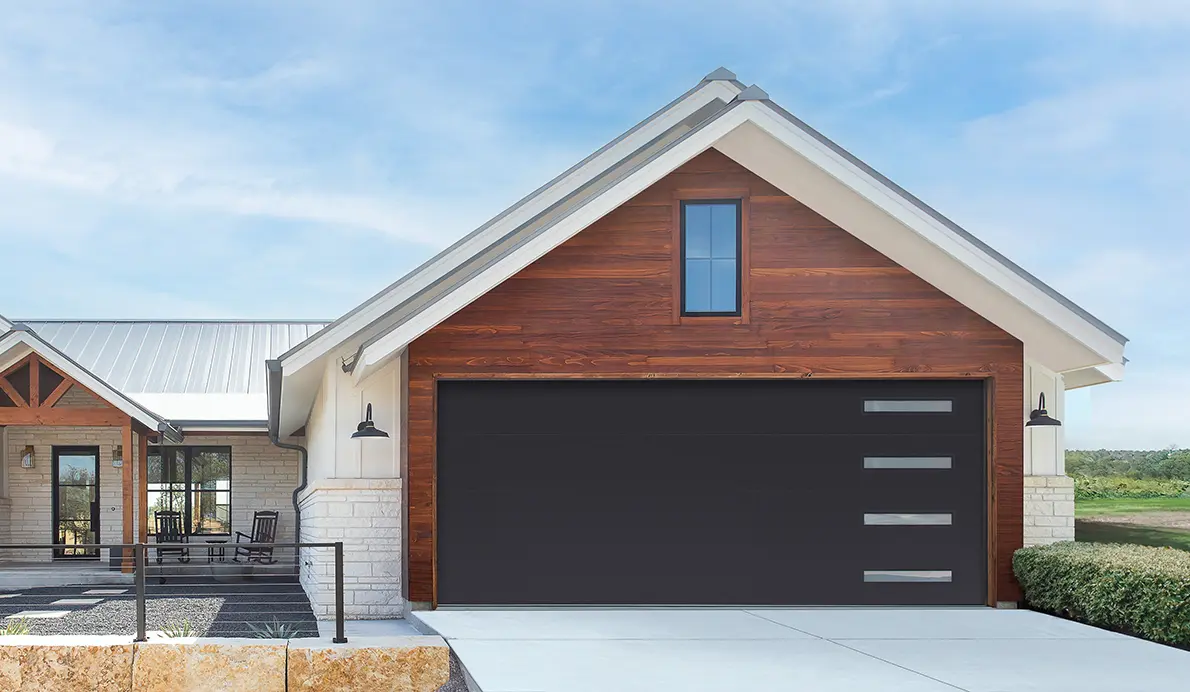 Contemporary modern garage door with windows